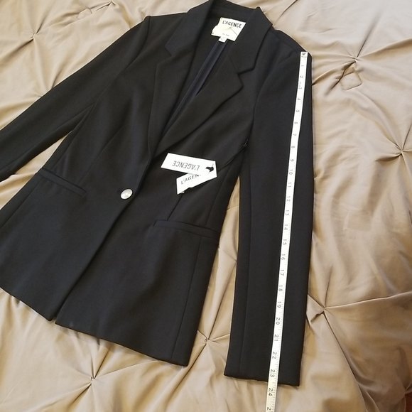 L'AGENCE Solid One Button Notch Lapel Ponte Blazer, Black, size 2 - Picture 11 of 16